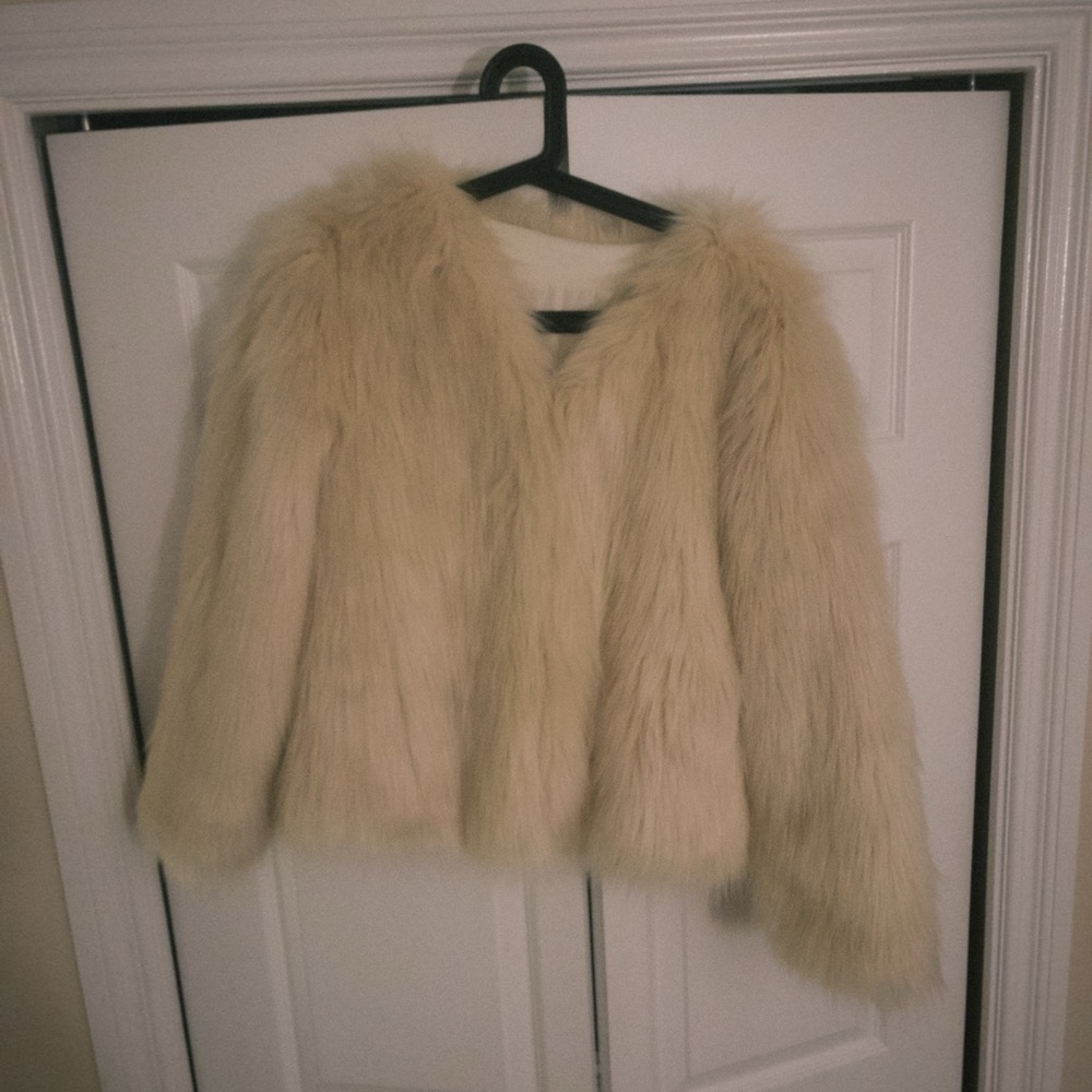 Women's Cream Faux Fur Jacket